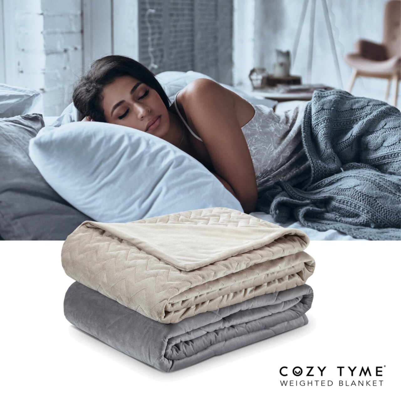 Cozy Tyme Eshe Cotton Weighted Blanket-Calm Sleeping Quilted Cover